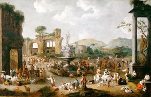 En marknad i Italien (olja på duk) av Peeter van Bredael