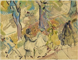 Jarvis Street Sidewalk, ca 1936 (akvarell, gouache och olja på papper)