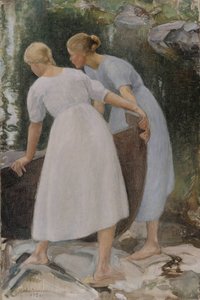 Girls pushing a boat, 1925. av Pekka Halonen
