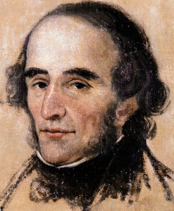 Porträtt av Nicolo Paganini (1782-1840) italiensk violinist och kompositör. Målning av Pelagius Palagi (1775-1860). Genua, museum för modern konst.