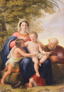 Den heliga familjen med Johannes Döparen (olja på duk)