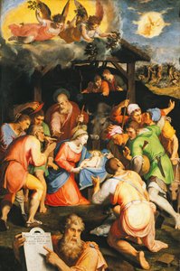 Adoration of the Shepherds, na Pellegrino Tibaldi (1541-1583)swed