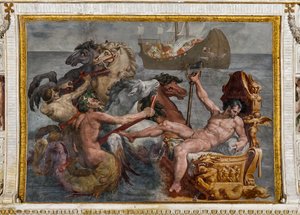 Neptunus och Ulysses skepp, detalj från Polyfemos rum