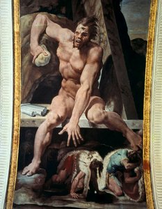 Ulysses och hans följeslagare flyr från Polyfemos håla. Fresk