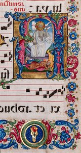 Piccolomini bibliotek: körbok, torsk. 101,7, ff. 14r med "Kristi uppståndelse", av Pellegrino di Mariano.