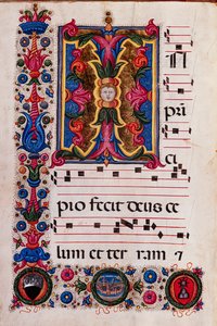 Piccolomini bibliotek: Körbok, torsk. 5.E, ff. 4v med "Foliated Initial", av Pellegrino di Mariano.