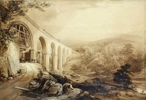 Quakers Yard Viaduct, ca 1840 (penna och tvätt på papper)