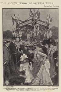 Den uråldriga seden att putsa brunnar återupplivades i Buxton, Derbyshire (litho)