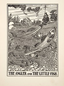 The Angler and the Little Fish, från A Hundred Fables of Aesop, pub.1903 (gravyr) av Percy J. Billingshurst