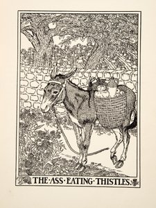 The Ass eating Thistles, från A Hundred Fables of Aesop, pub.1903 av Percy J. Billingshurst