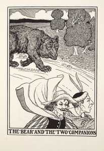 Björnen och de två följeslagarna, från Fontaine Fables, pub. 1905 (gravyr) av Percy J. Billingshurst