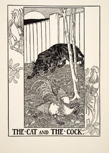 Katten och hanen, från Aesops hundra fabler, pub.1903
