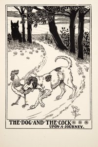 The Dog and the Cock on a Journey, från A Hundred Fables of Aesop, pub.1903