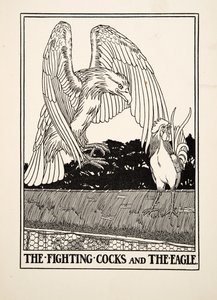 Fighting Cocks and the Eagle, från A Hundred Fables of Aesop, pub.1903