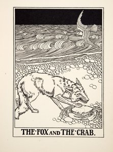 Räven och krabban, från Aesops hundra fabler, pub.1903 (gravyr) av Percy J. Billingshurst