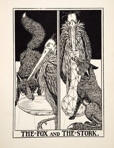 Räven och storken, från Aesops hundra fabler, pub.1903