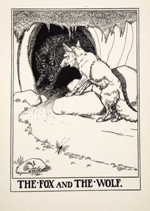 Räven och vargen, från Aesops hundra fabler, pub.1903 (gravyr) av Percy J. Billingshurst