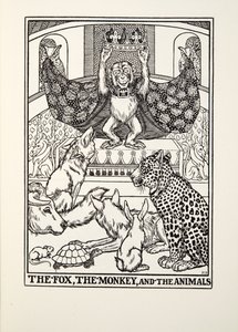 Räven, apan och djuren, från Fontaine Fables, pub. 1905