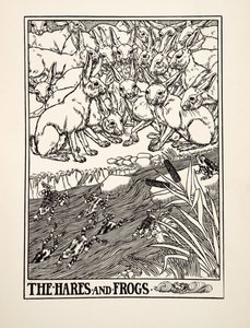 Hararna och grodorna, från Aesops hundra fabler, pub.1903 av Percy J. Billingshurst