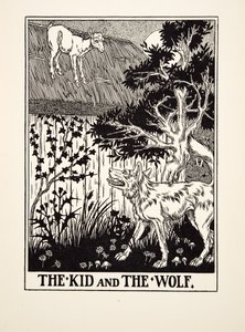 The Kid and the Wolf, från A Hundred Fables of Aesop, pub.1903 av Percy J. Billingshurst