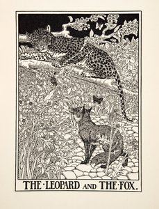 Leoparden och räven, från Aesops hundra fabler, pub.1903