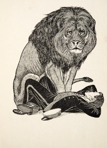 Lejonet och hans vårdare, från Hundra anekdoter av djur, pub. 1924 av Percy J. Billingshurst