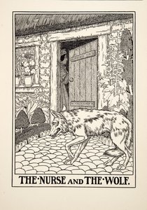 Sjuksköterskan och vargen, från Aesops hundra fabler, pub.1903