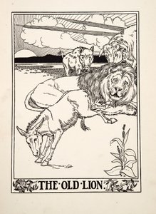 Det gamla lejonet, från Aesops hundra fabler, pub.1903