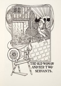 Den gamla kvinnan och hennes två tjänare, från Fontaine Fables, pub. 1905 (gravyr) av Percy J. Billingshurst
