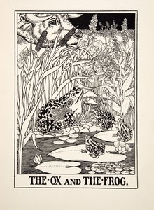 Oxen och grodan, från Aesops hundra fabler, pub.1903