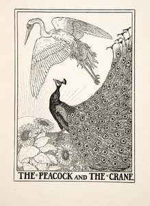 Påfågeln och tranan, från Aesops hundra fabler, pub.1903
