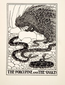 Porcupine and the Snakes, från A Hundred Fables of Aesop, pub.1903 (gravyr) av Percy J. Billingshurst