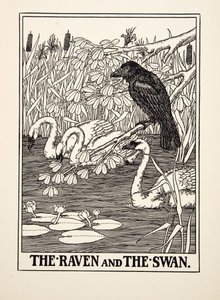 Korpen och svanen, från Aesops hundra fabler, pub.1903