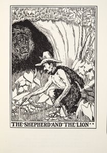 Shepherd and the Lion, från Fontaine Fables, pub. 1905 av Percy J. Billingshurst