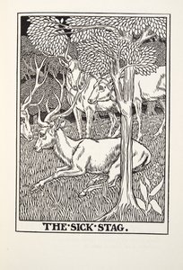 The Sick Stag, från Fontaine Fables, pub. 1905 av Percy J. Billingshurst