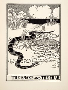 The Snake and the Crab, från Aesops hundra fabler, pub.1903