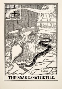 The Snake and the File, från A Hundred Fables of Aesop, pub.1903 (gravyr) av Percy J. Billingshurst