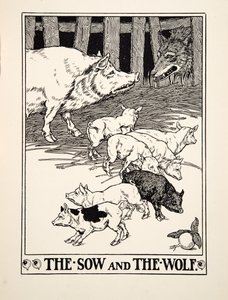 Svinet och vargen, från A Hundred Fables of Aesop, utgiven 1903 (gravyr) av Percy J. Billingshurst