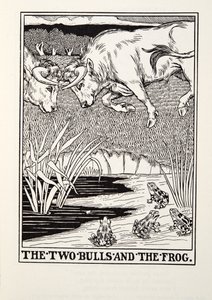 De två tjurarna och grodan, från Fontaine Fables, pub. 1905
