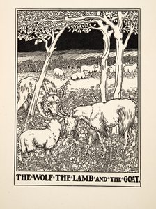 Vargen, lammet och geten, från Aesops hundra fabler, pub.1903 (gravyr) av Percy J. Billingshurst