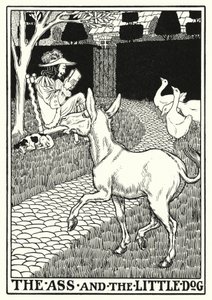 Fables of La Fontaine: The ass and the little dog (litho)
