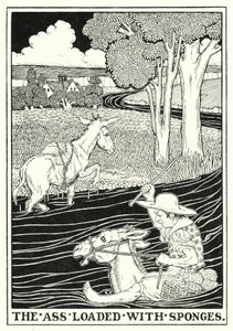 Fables of La Fontaine: Rumpan laddad med svampar (litho)