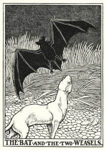 Fables of La Fontaine: Fladdermusen och de två vesslorna (litho)