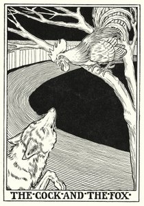 Fables of La Fontaine: Hanen och räven (litho)