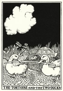 Fables of La Fontaine: Sköldpaddan och de två änderna (litho)