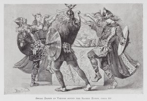 Dans: Vikingarnas svärddans runt de heliga hornen, cirka 900 (litho)