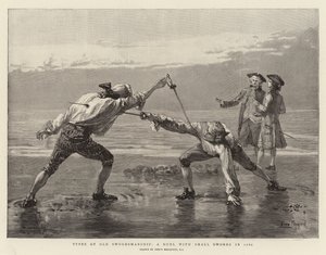 Typer av gammalt svärdsmannaskap, en duell med små svärd 1760