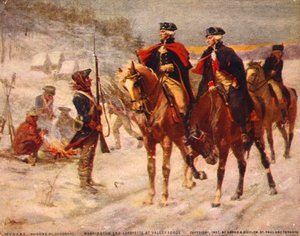 Washington och Lafayette på Valley Forge/målning av Dunsmore. C. 1907. av Percy Moran