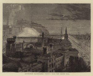 Edinburgh upplyst, sett från Calton Hill