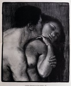 Man som kysser en kvinna. Litografi av Pere Torne-Esquius (Torne Esquius av Pere Torne Esquius